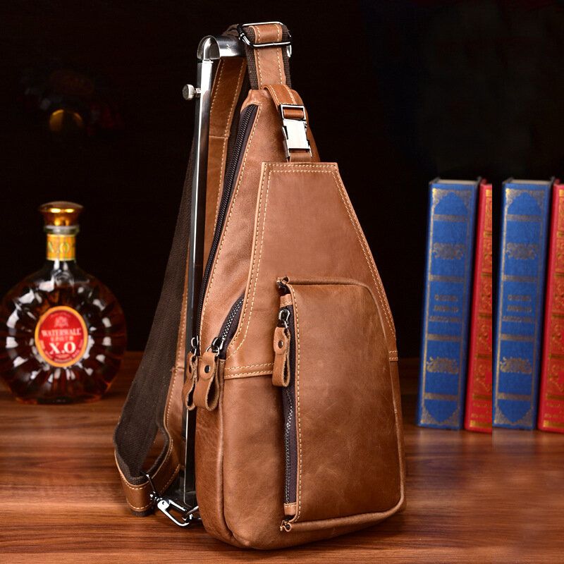 Herren-echtleder-diebstahlschutz-brusttasche Mit Mehreren Taschen Retro Wear Wasserdichte Umhängetasche