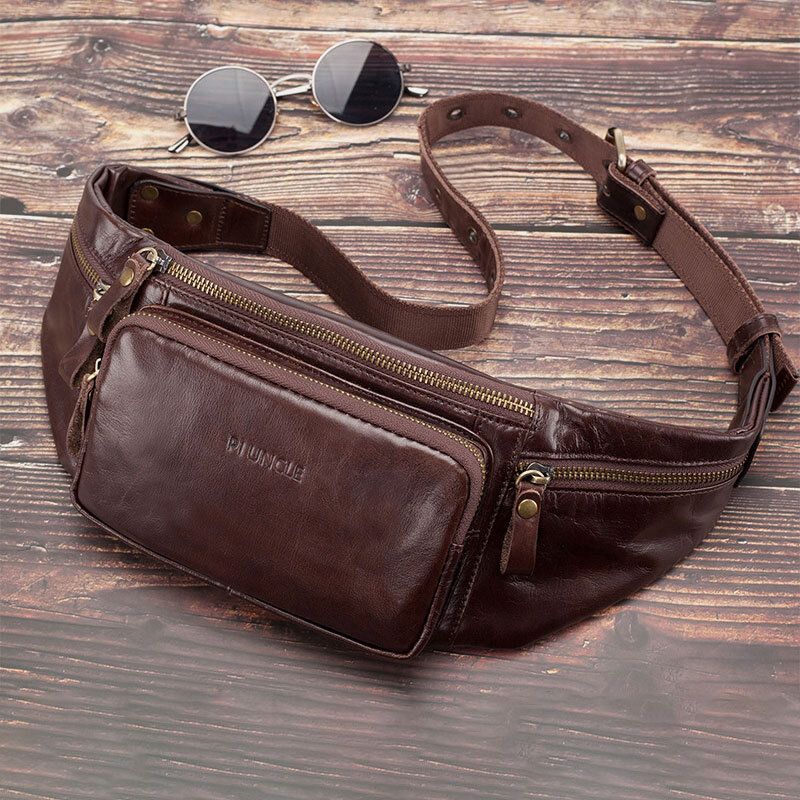 Herren Echtleder Retro Sport Outdoor Multi-carry Brusttasche Sling Bag Umhängetasche Gürteltasche