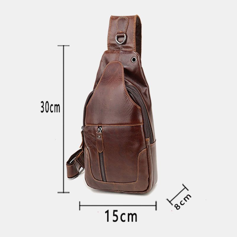 Herren First Layer Rindsleder Retro Multi-pocket Kopfhörer Loch Design Brusttasche Umhängetasche