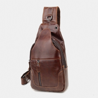 Herren First Layer Rindsleder Retro Multi-pocket Kopfhörer Loch Design Brusttasche Umhängetasche