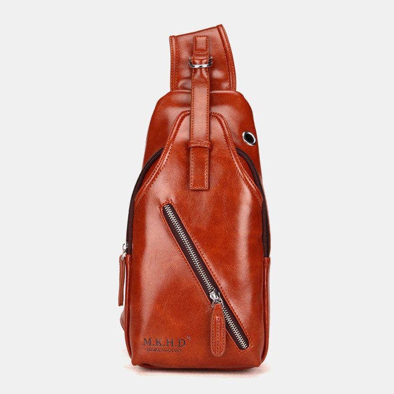 Herren Kunstleder Ölleder Business Casual Reise Wasserdicht Umhängetasche Brusttasche