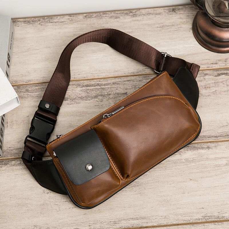 Herren Kunstleder Retro Business Casual Multi-carry Gürteltasche Brusttasche Sling Bag