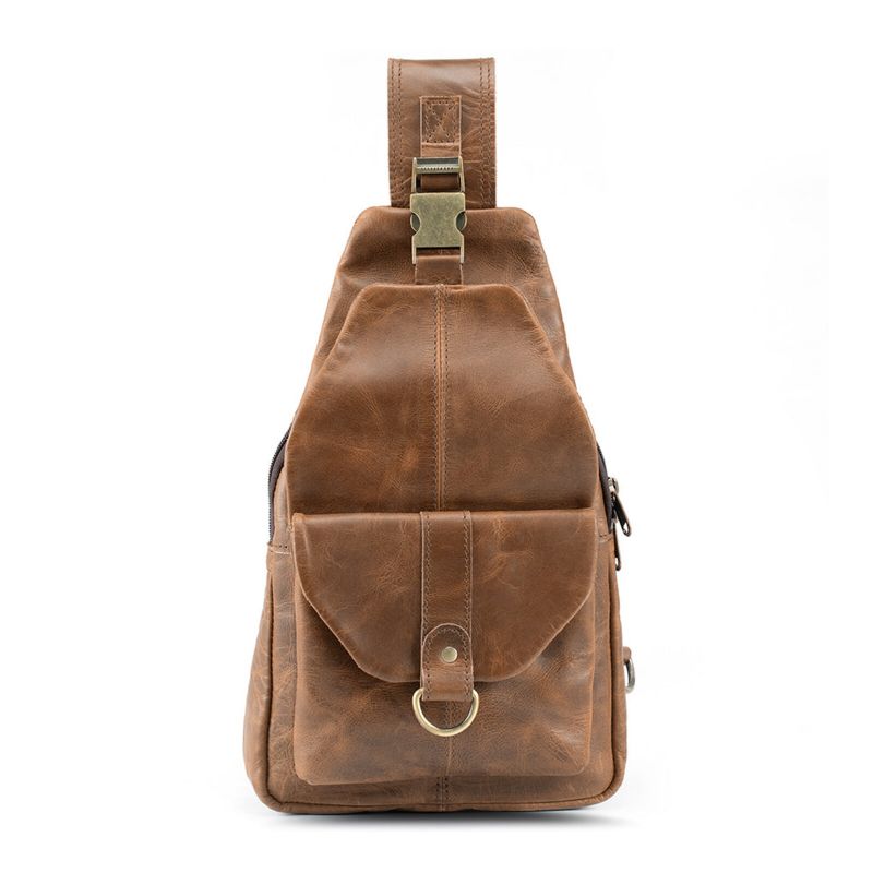 Herren-kunstleder-vintage-brusttasche Mit Mehreren Fächern Großer Kapazität Reißverschluss Umhängetasche Brusttasche