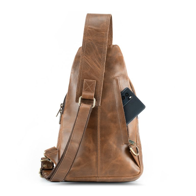 Herren-kunstleder-vintage-brusttasche Mit Mehreren Fächern Großer Kapazität Reißverschluss Umhängetasche Brusttasche