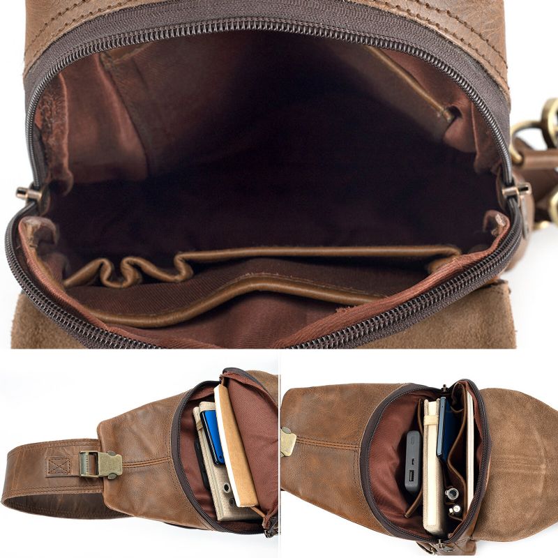 Herren-kunstleder-vintage-brusttasche Mit Mehreren Fächern Großer Kapazität Reißverschluss Umhängetasche Brusttasche