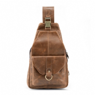 Herren-kunstleder-vintage-brusttasche Mit Mehreren Fächern Großer Kapazität Reißverschluss Umhängetasche Brusttasche