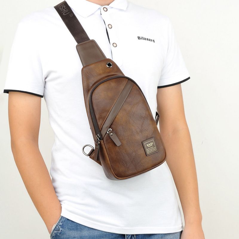 Herren-kunstleder-vintage-brusttasche Multi-fach-großraum-verschleißfeste Umhängetasche