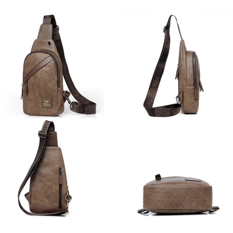 Herren-kunstleder-vintage-brusttasche Multi-fach-großraum-verschleißfeste Umhängetasche