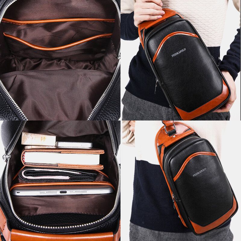 Herren Leder Patchwork Casual Große Kapazität Anti-diebstahl-brusttasche Umhängetasche Schultertasche