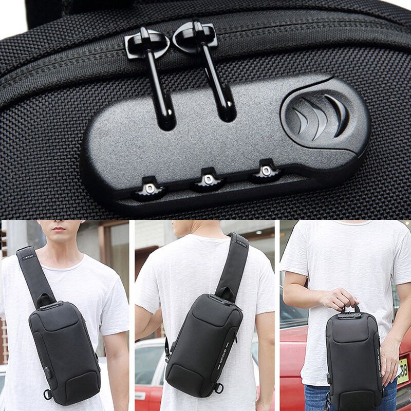 Männer Anti-diebstahl-usb-lade Mehrschichtige Wasserdichte Umhängetasche Brusttasche Sling Bag