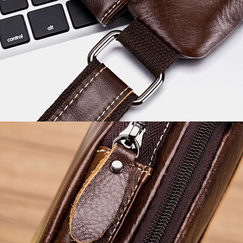 Männer Echtes Leder Rindsleder Dreieck Form Mode Retro Business Umhängetasche Brusttasche