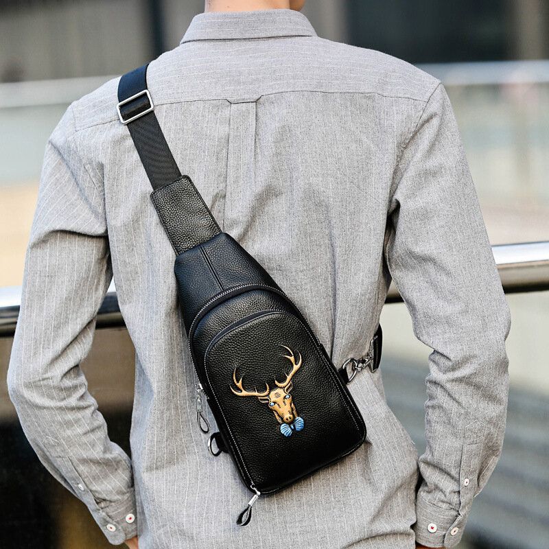 Männer Echtes Leder Tiermuster Mode Cool Business Umhängetasche Brusttasche