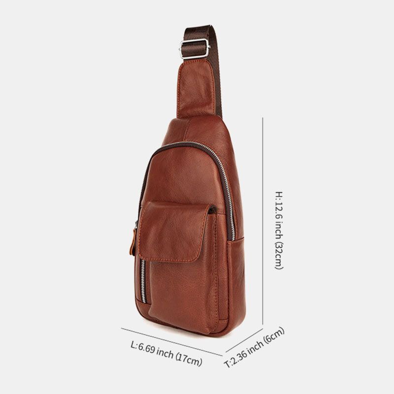 Männer Echtes Leder Weiche Wasserdichte Brusttasche Outdoor Sport Retro Große Kapazität Umhängetaschen Umhängetasche