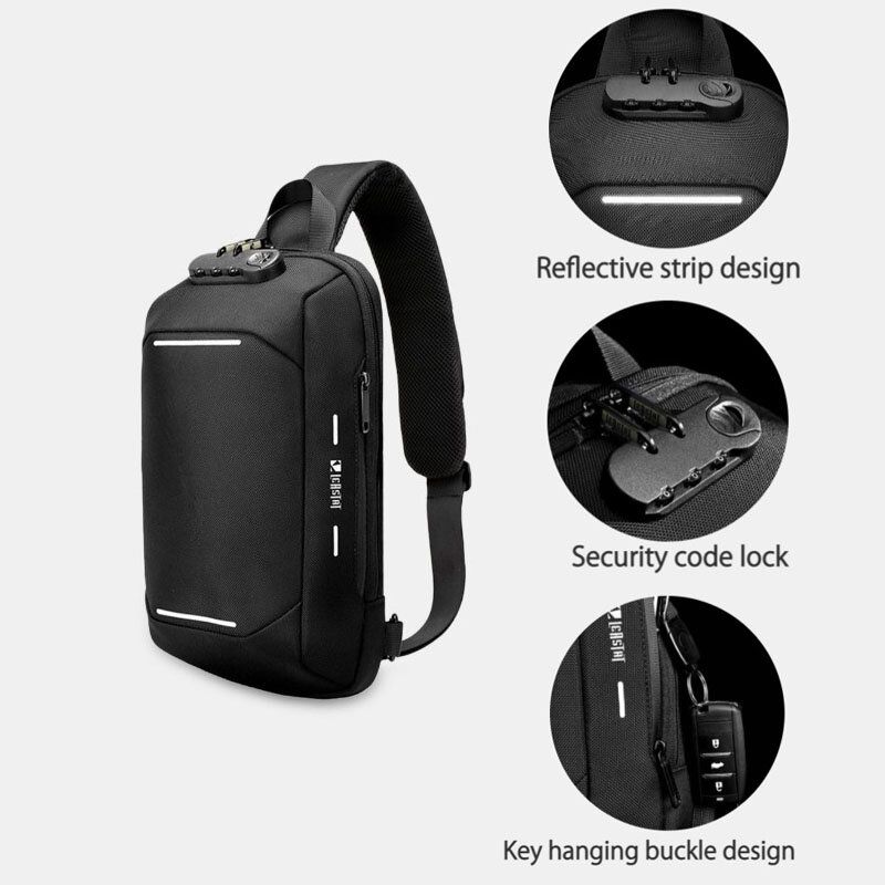 Männer Oxford Password Lock Anti-diebstahl Reflexstreifen Design Wasserdichte Umhängetasche Mit Mehreren Taschen Brusttasche