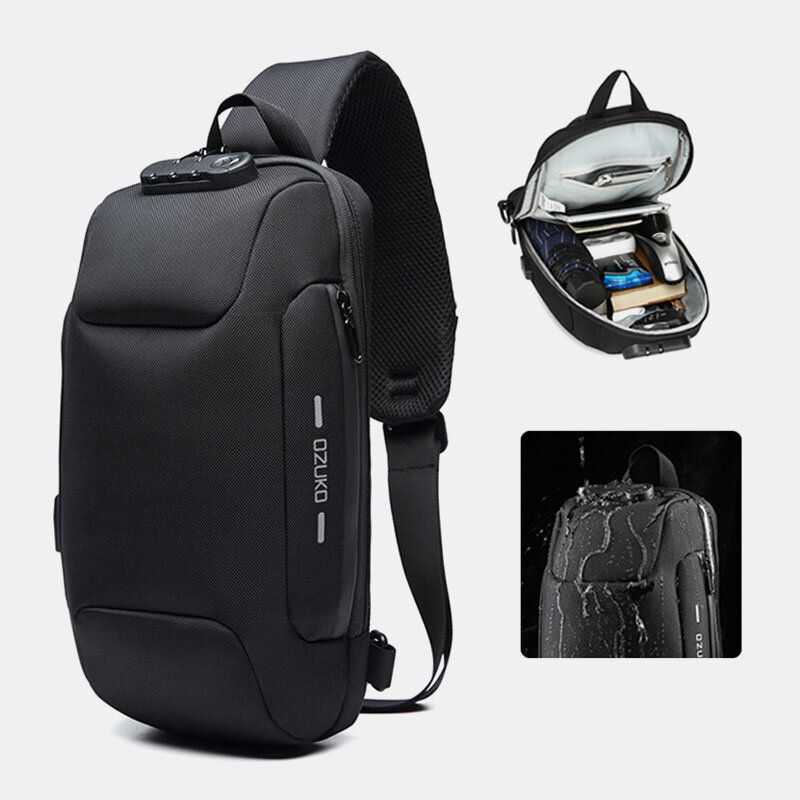 Männer Oxford Password Lock Anti-diebstahl Wasserdichtes Reflektierendes Design Umhängetasche Multi-fächer Usb Lade Brusttasche