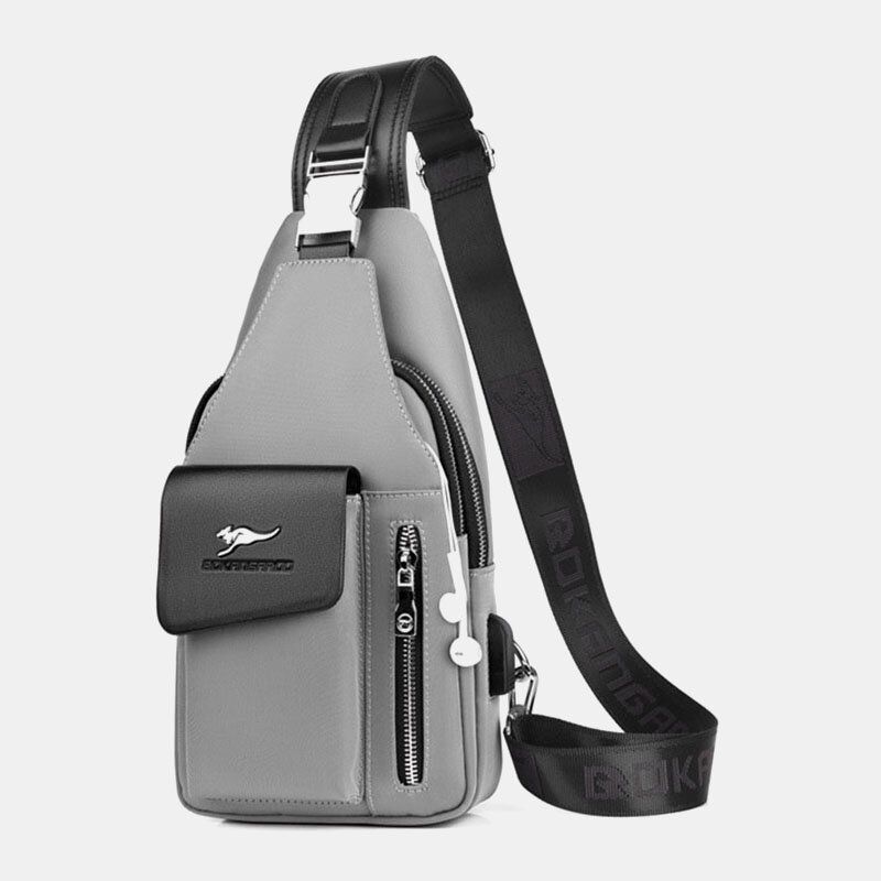 Männer Oxford Usb Ladekopfhörer Loch Design Brusttasche Wasserdichte Umhängetasche Mit Mehreren Taschen