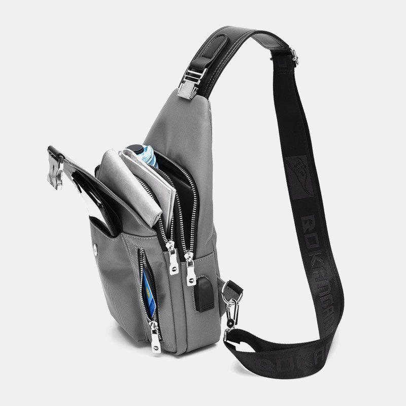 Männer Oxford Usb Ladekopfhörer Loch Design Brusttasche Wasserdichte Umhängetasche Mit Mehreren Taschen