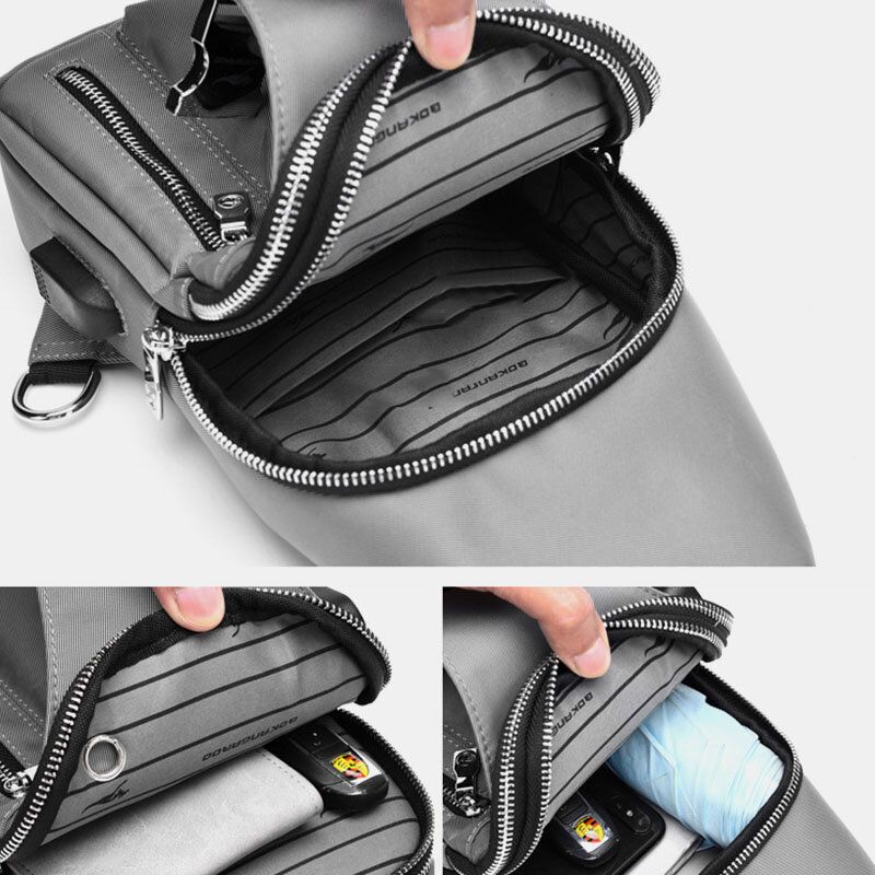 Männer Oxford Usb Ladekopfhörer Loch Design Brusttasche Wasserdichte Umhängetasche Mit Mehreren Taschen