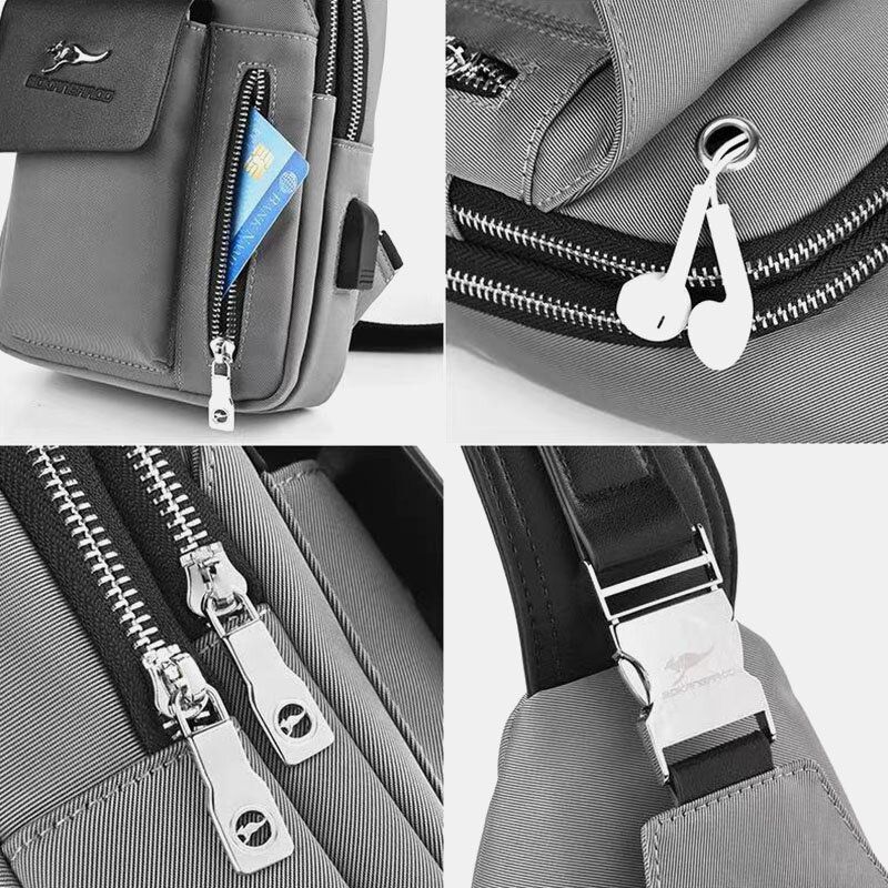 Männer Oxford Usb Ladekopfhörer Loch Design Brusttasche Wasserdichte Umhängetasche Mit Mehreren Taschen