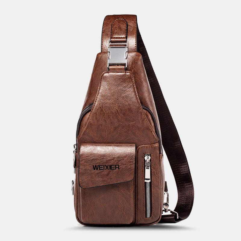 Männer Pu-leder Multifunktionale Große Kapazität Wasserdichte 6.5-zoll-telefontasche Brusttasche Crossbody-taschen