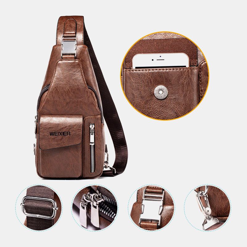 Männer Pu-leder Multifunktionale Große Kapazität Wasserdichte 6.5-zoll-telefontasche Brusttasche Crossbody-taschen