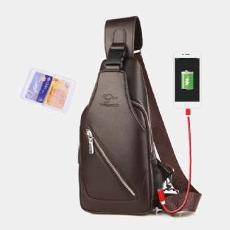 Männer Pu-leder Usb-aufladung Wasserdicht Kopfhörer Loch Business Umhängetasche Brusttasche Sling Bag