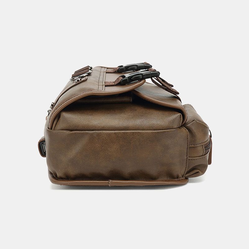 Männer Pu-leder Vintage Multifunktions-kopfhörer-loch Usb-lade Umhängetasche Brusttasche Sling Bag