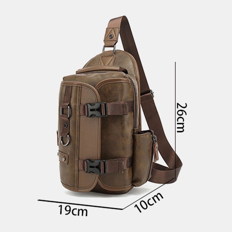 Männer Pu-leder Vintage Multifunktions-kopfhörer-loch Usb-lade Umhängetasche Brusttasche Sling Bag