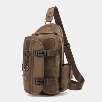 Männer Pu-leder Vintage Multifunktions-kopfhörer-loch Usb-lade Umhängetasche Brusttasche Sling Bag