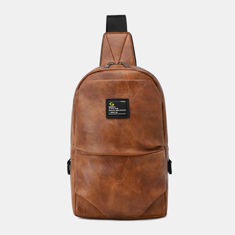 Männer Pu-leder Wasserdichtes Multi-pocket-kopfhörerloch Lässige Brusttaschen Umhängetasche Crossbody-taschen