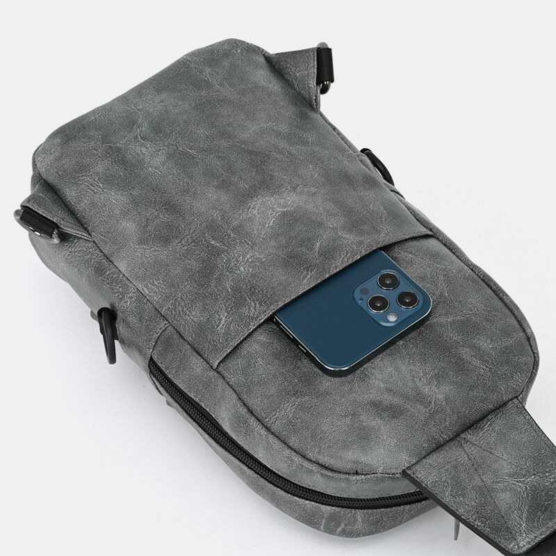 Männer Pu-leder Wasserdichtes Multi-pocket-kopfhörerloch Lässige Brusttaschen Umhängetasche Crossbody-taschen