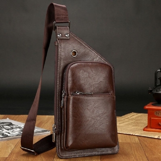 Männer Retro Pu-leder Kopfhörer Loch Design Brusttasche Wasserdichter Reißverschluss Umhängetasche Mit Mehreren Taschen Umhängetasche