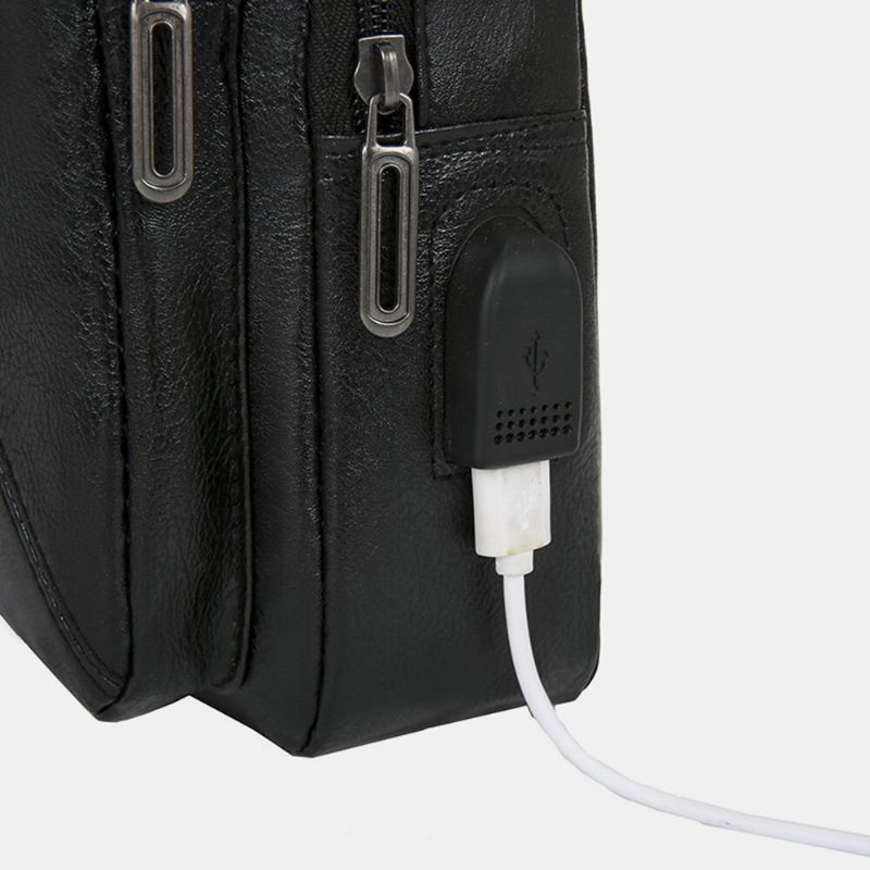 Männer Vintage Usb-lade-design Multi-pocket-brusttasche Große Kapazität Verschleißfeste Crossbody-umhängetasche