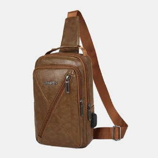 Männer Vintage Usb-lade-design Multi-pocket-brusttasche Große Kapazität Verschleißfeste Crossbody-umhängetasche