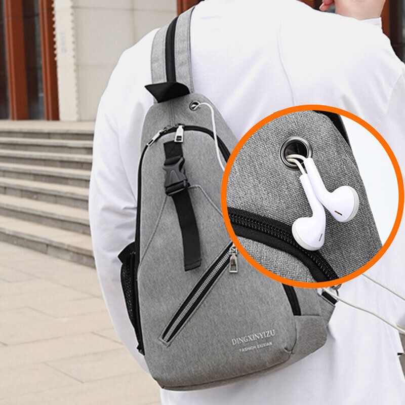 Männer Wasserdichte Multifunktions-usb-aufladbare Kopfhörerloch-brusttaschen-rucksack-umhängetasche-umhängetaschen