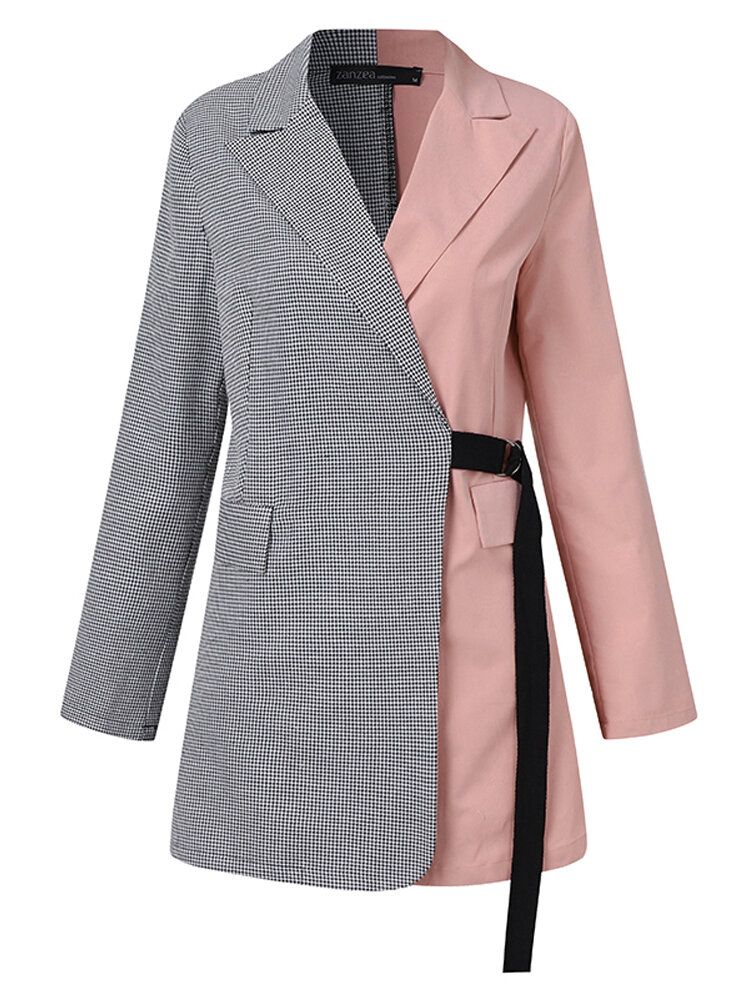 Damen-blazer Mit Kariertem Patchwork Und Umlegekragen Und Umlegekragen