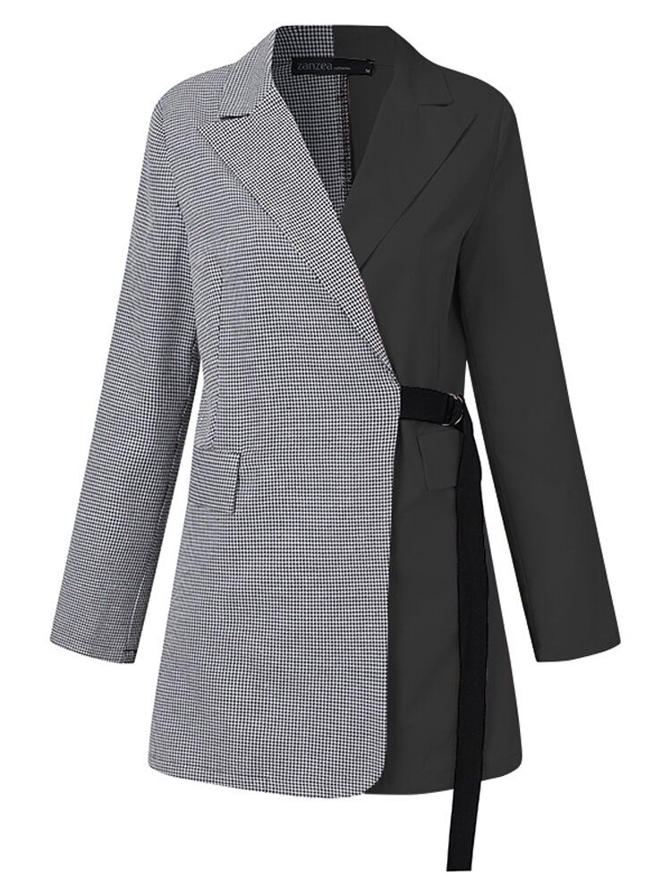 Damen-blazer Mit Kariertem Patchwork Und Umlegekragen Und Umlegekragen