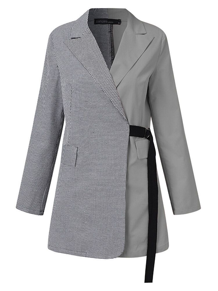 Damen-blazer Mit Kariertem Patchwork Und Umlegekragen Und Umlegekragen