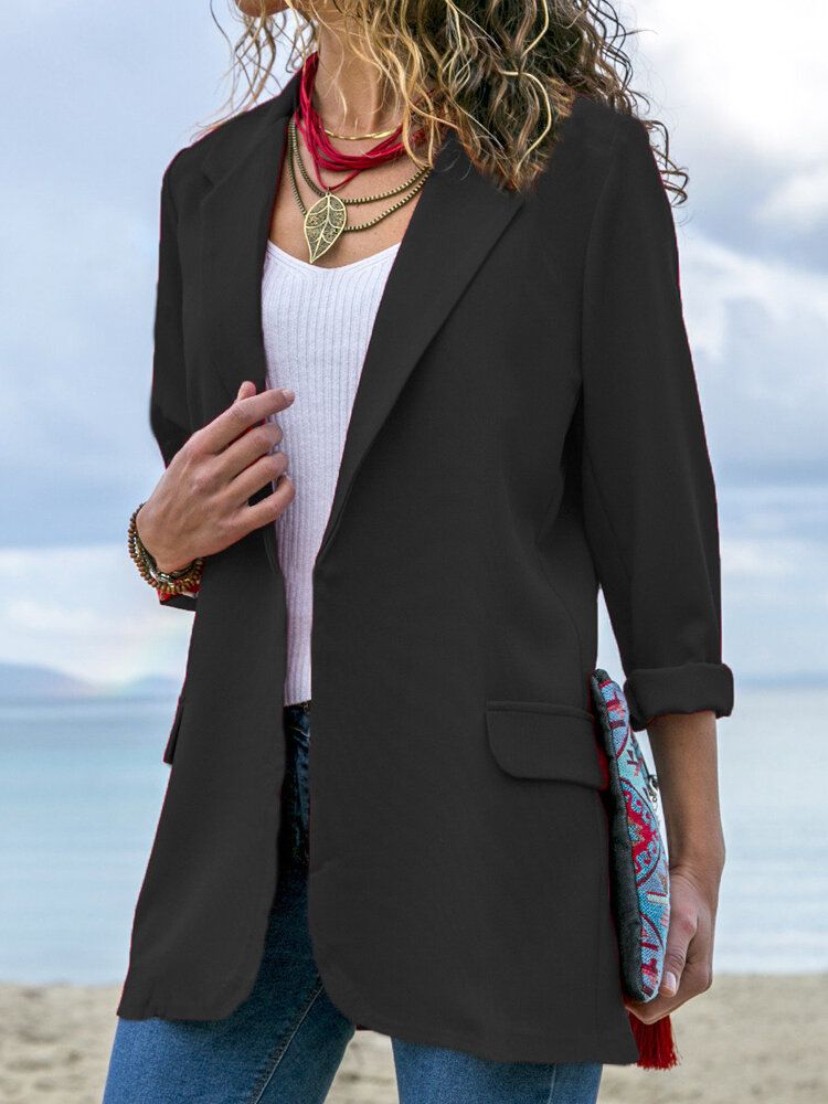 Damen Herbst Langarm Büro Casual Fit Umlegekragen Blazer