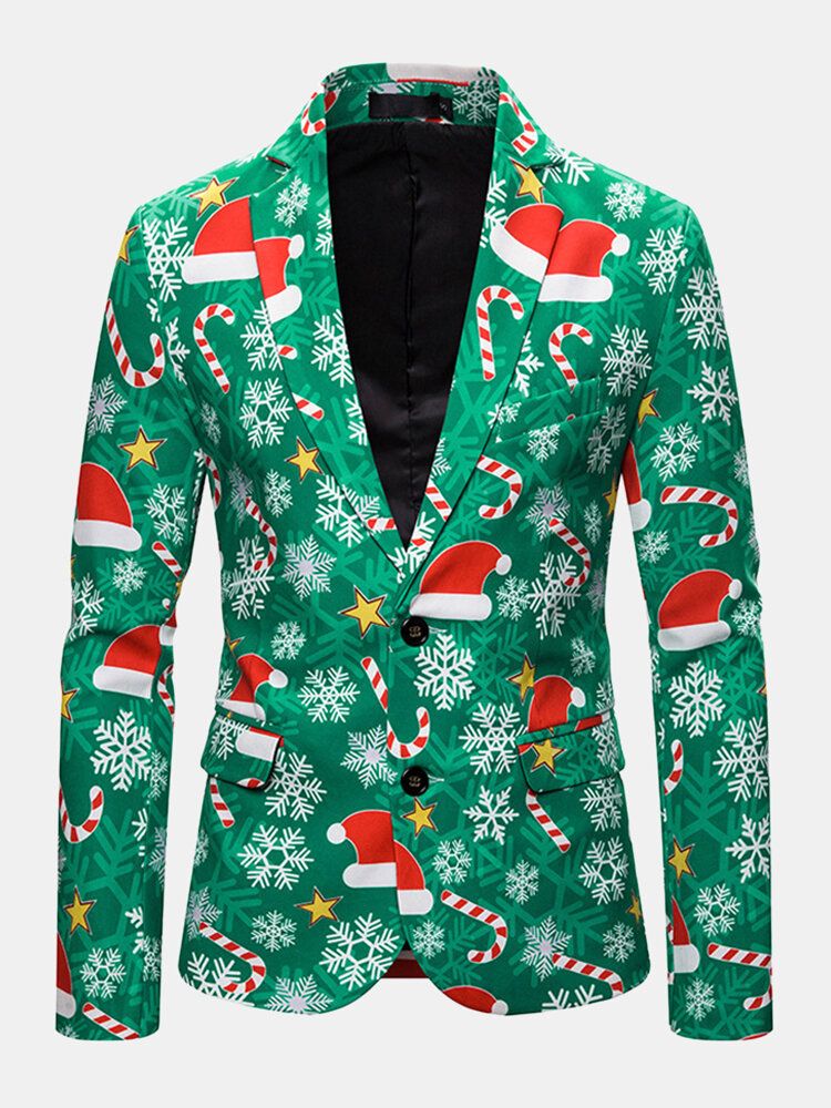 Einreihiger Freizeit-langarm-blazer Mit Weihnachtsmuster Für Herren