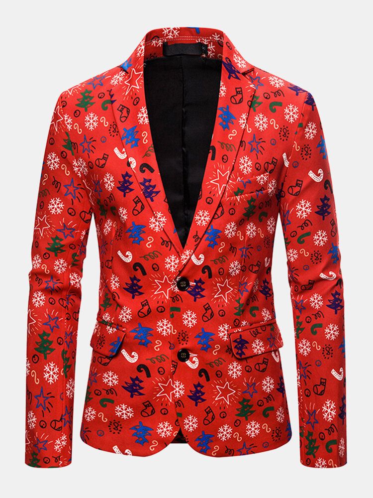 Einreihiger Freizeit-langarm-blazer Mit Weihnachtsmuster Für Herren