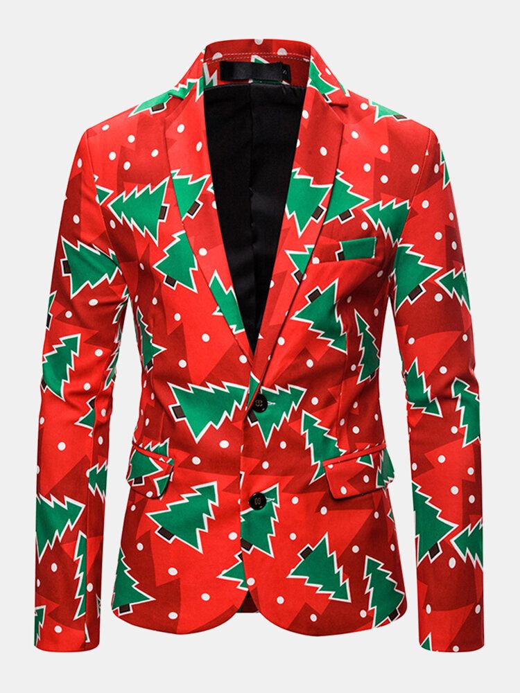 Einreihiger Freizeit-langarm-blazer Mit Weihnachtsmuster Für Herren