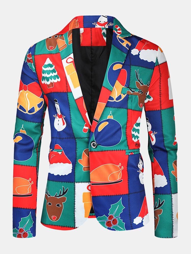 Herren Cartoon Christmas Element Print Einreihiger Party Funny Blazer