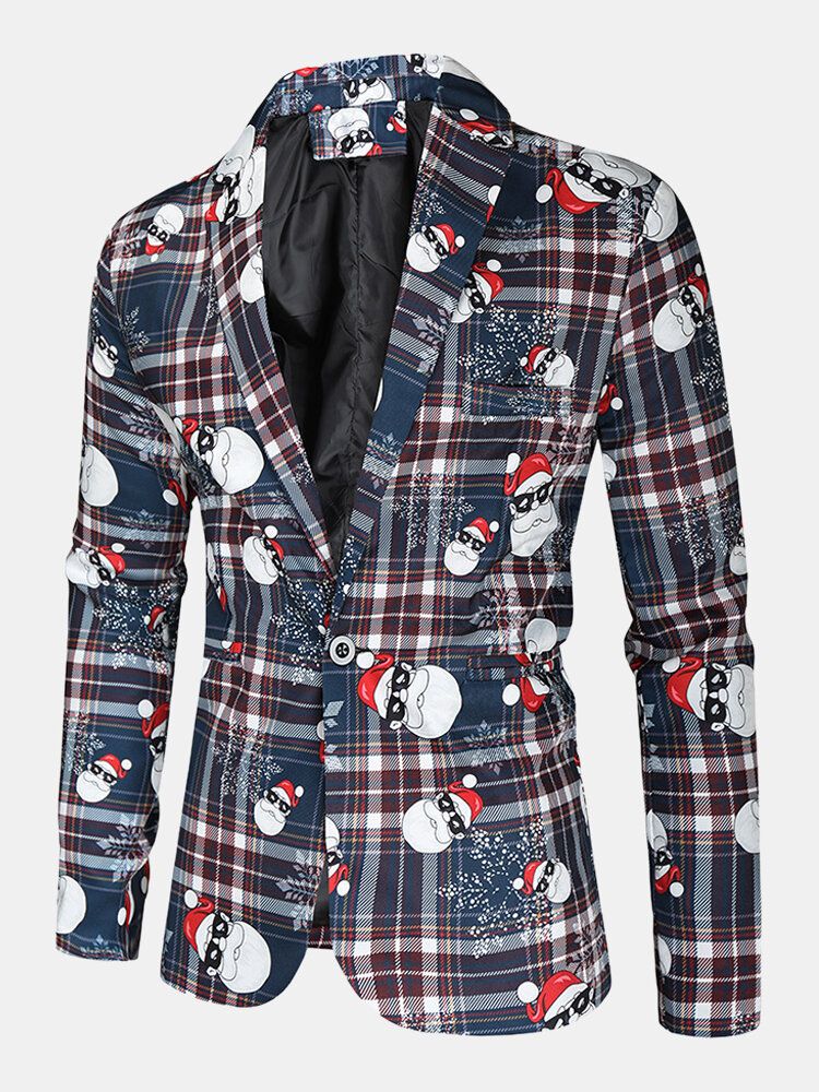 Herren Cartoon Christmas Element Print Einreihiger Party Funny Blazer