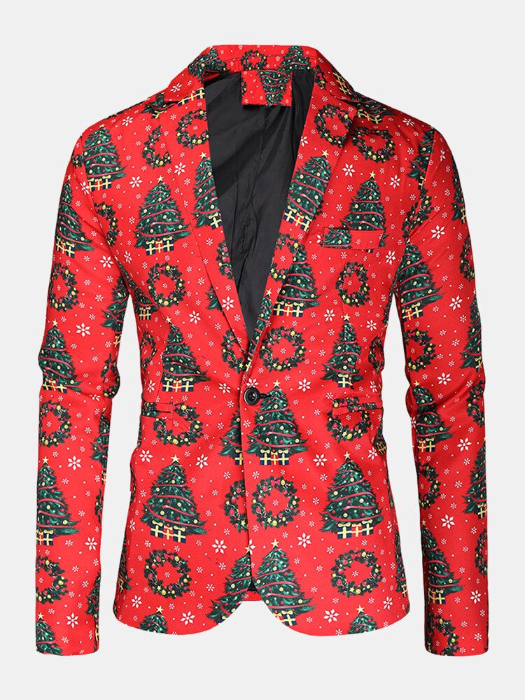 Herren Cartoon Christmas Element Print Einreihiger Party Funny Blazer