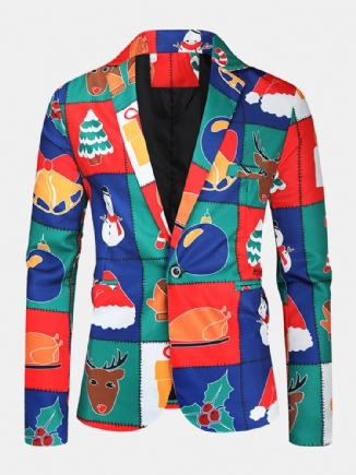 Herren Cartoon Christmas Element Print Einreihiger Party Funny Blazer