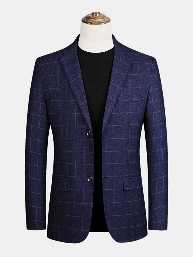 Männer Plaid Flat Collar Einreihige Tasche Langarm Casual Blazer