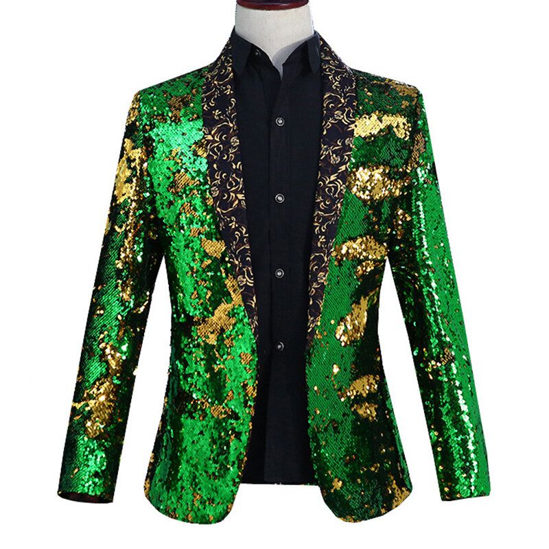 Zweifarbiger Pailletten-anzug Für Herren Wendbar Für Bühne Hochzeit Blumenkragen Freizeit-blazer