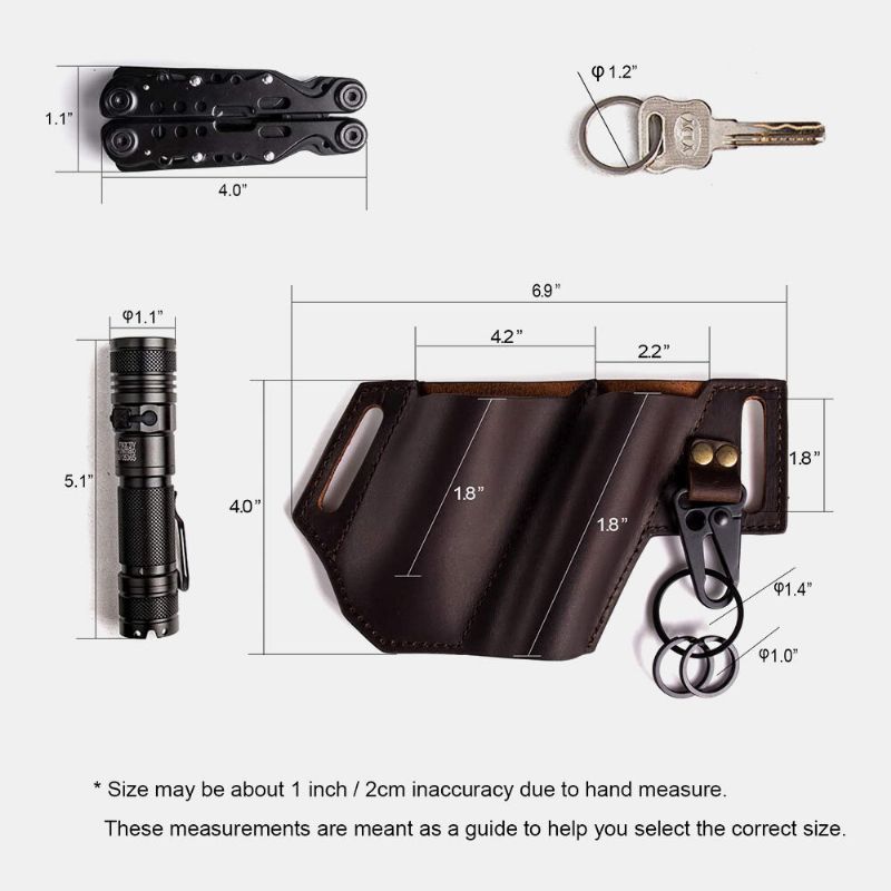 Ekphero Edc Outdoor-echtleder-multifunktions-taschenlampen-gürtelscheide Mit Schlüsselbund-gürteltasche Gürteltasche