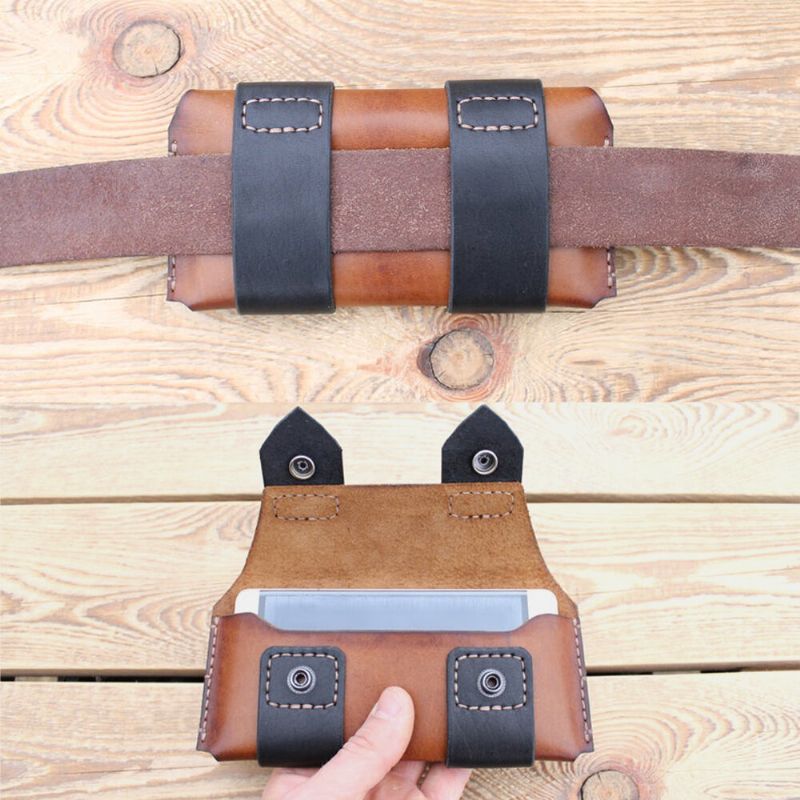 Ekphero Herren Echtes Leder Große Kapazität Vintage 6.3 Zoll Handytasche Hüfttaschen